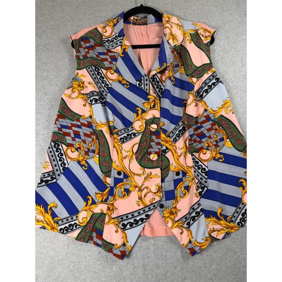 Al Jalabiya Jackets & Blazers - Vintage 80s 90s Vest Blouse Baroque‎ Gold Scroll Stripes Print Mob Wife SKU286